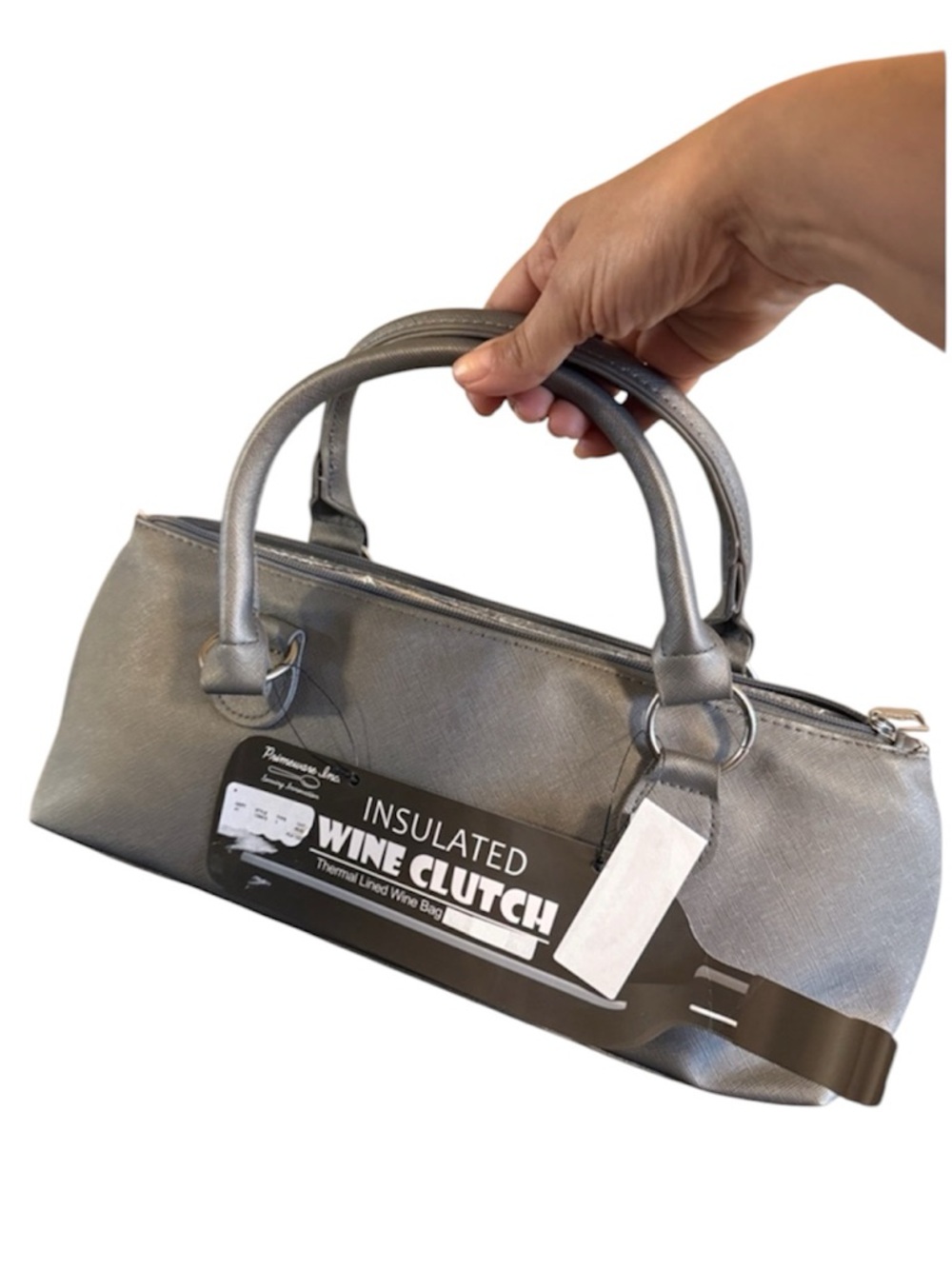 Primeware Silver Insulated Wine Clutch Bag Thermal Lined Single Bottle Carrier
